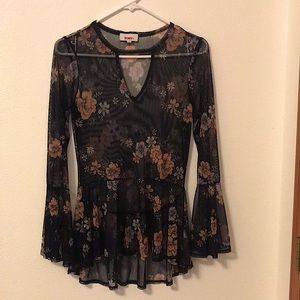 Flouncy Navy Floral Mesh Blouse/Top